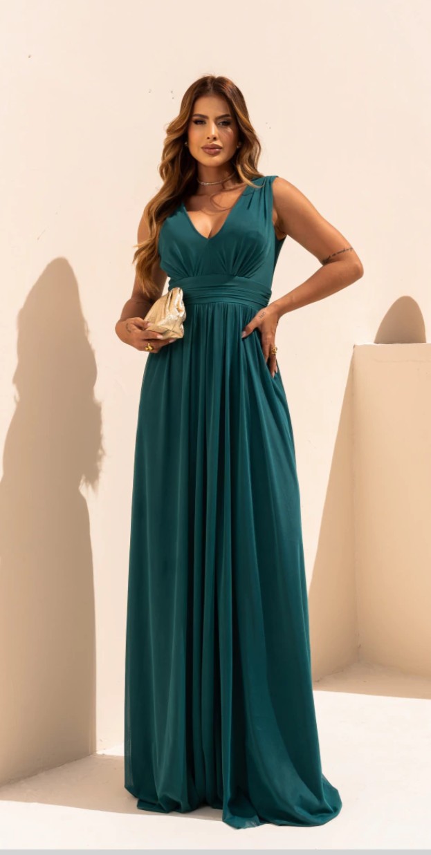 Vestido longo verde de festa — pronta entrega — Ateliê Taís Rocha