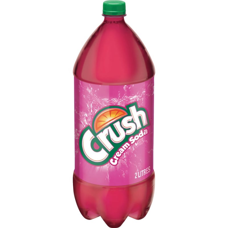 2 Liter Bottle of Crush Cream Soda, a refreshing beverage available at The Wedgeman Pizzeria in Porters Lake, Nova Scotia
