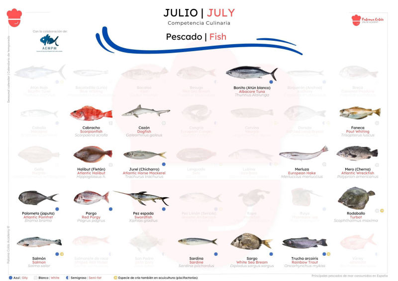 JULIO - Calendario de Temporada de Pescados - Paloma Colás Academy