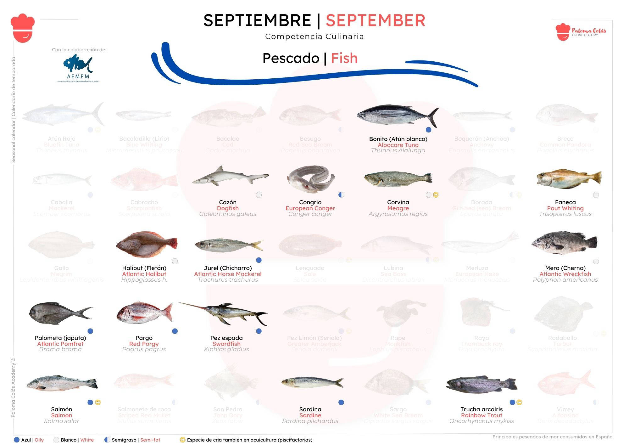 SEPTIEMBRE - Calendario de Temporada de Pescados - Paloma Colás Academy