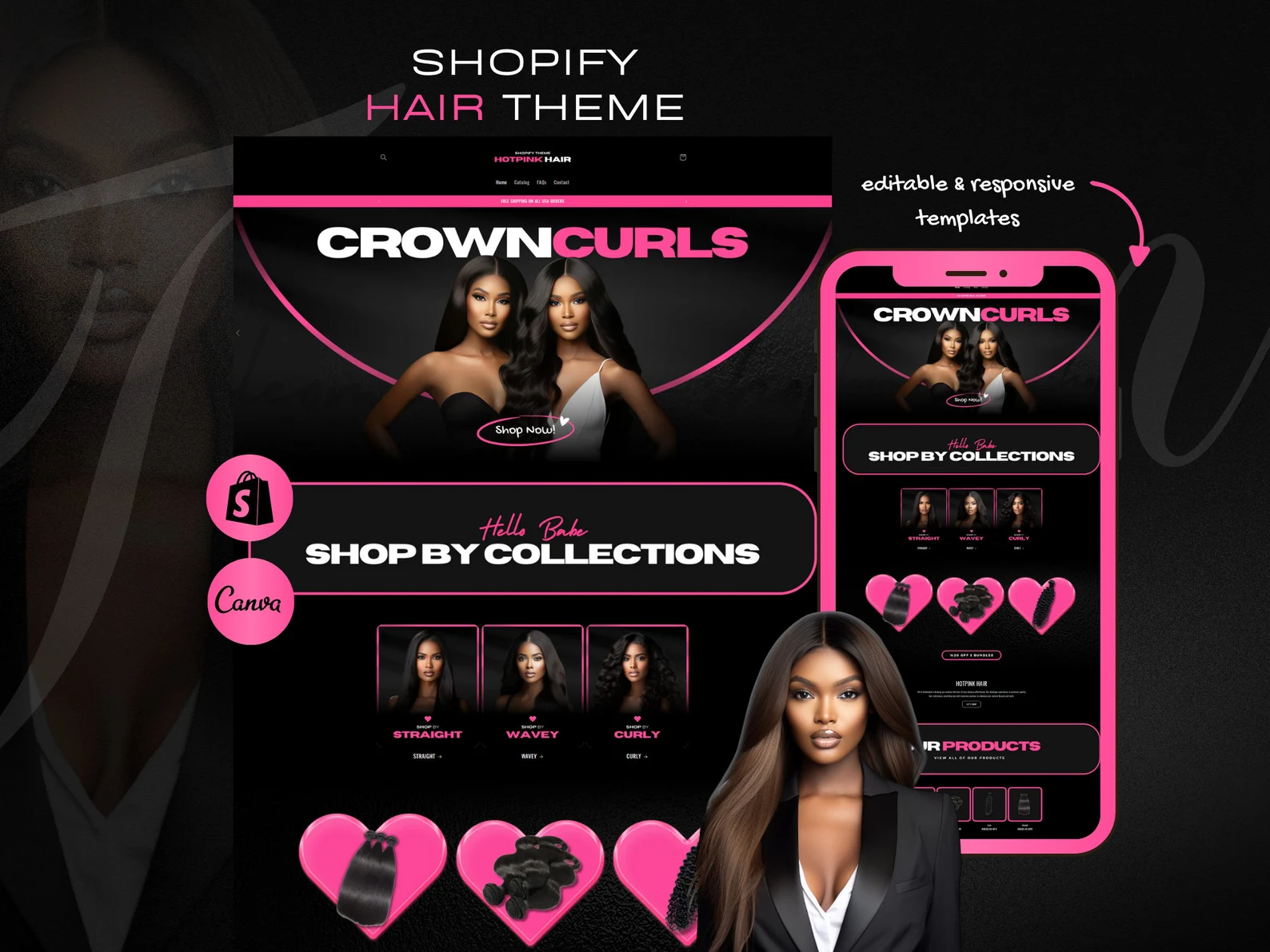 HotPink Hair – Black & Pink Baddie Shopify Theme