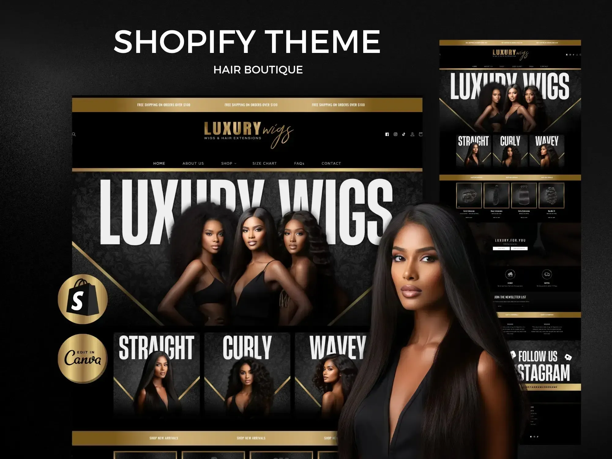Luxury Wigs Gold Hair Shopify Theme