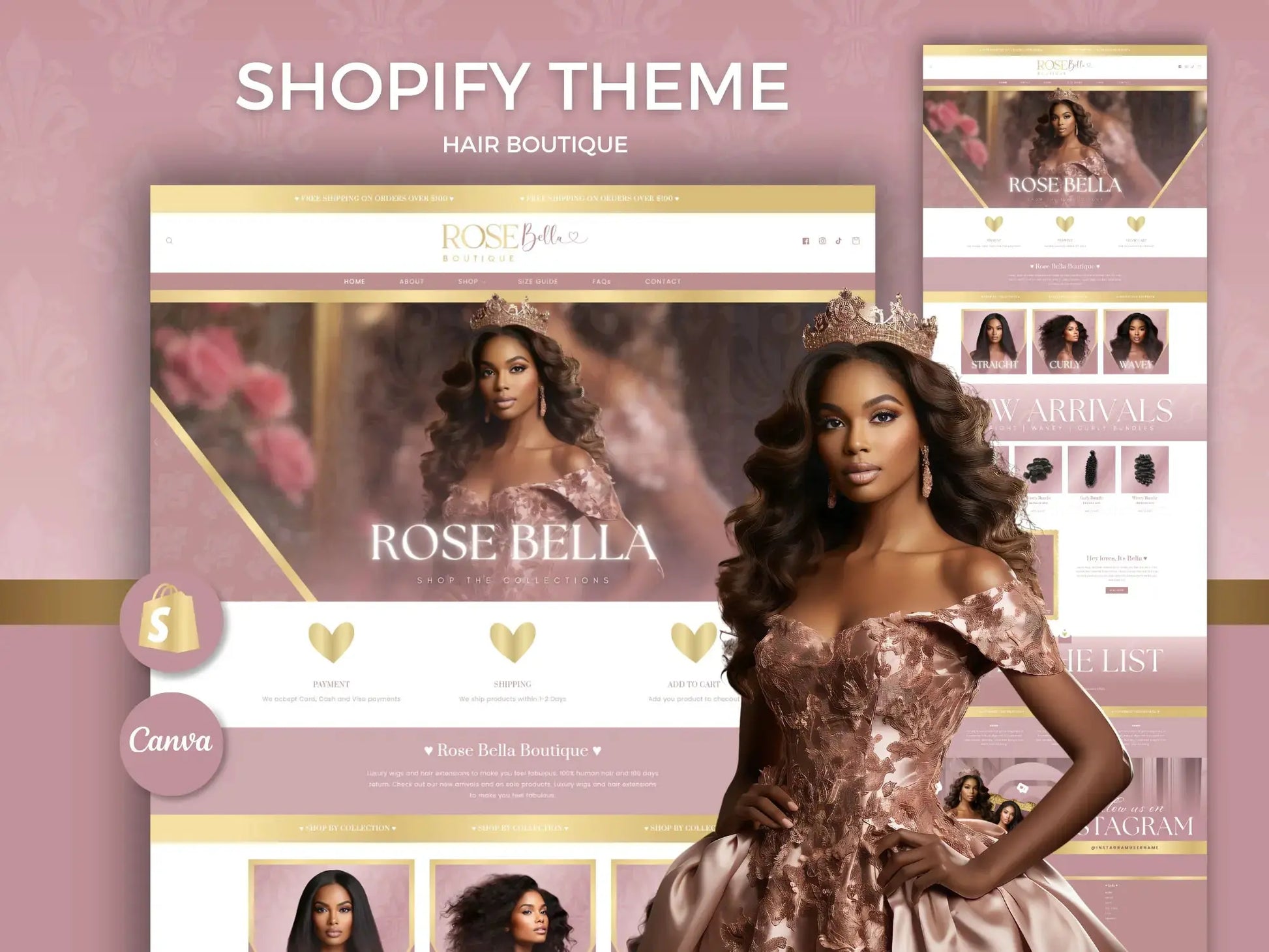 Rose Bella Boutique – Rose & Gold Hair Shopify Theme