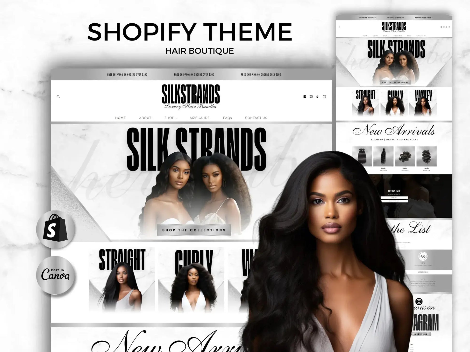 Silver & White Luxury Hair Shopify Theme