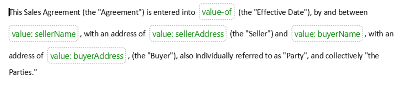 Logic bubbles for the bill of sale sample