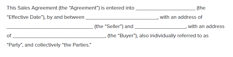 Raw text for the bill of sale sample