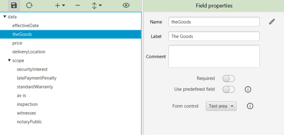 Bill of sale data setup Data setup screen for the bill of sale sample