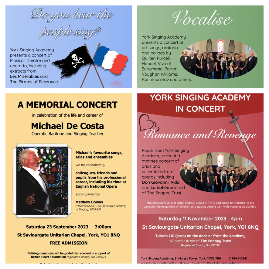 Collage of York Singing Academy 2023 concert posters