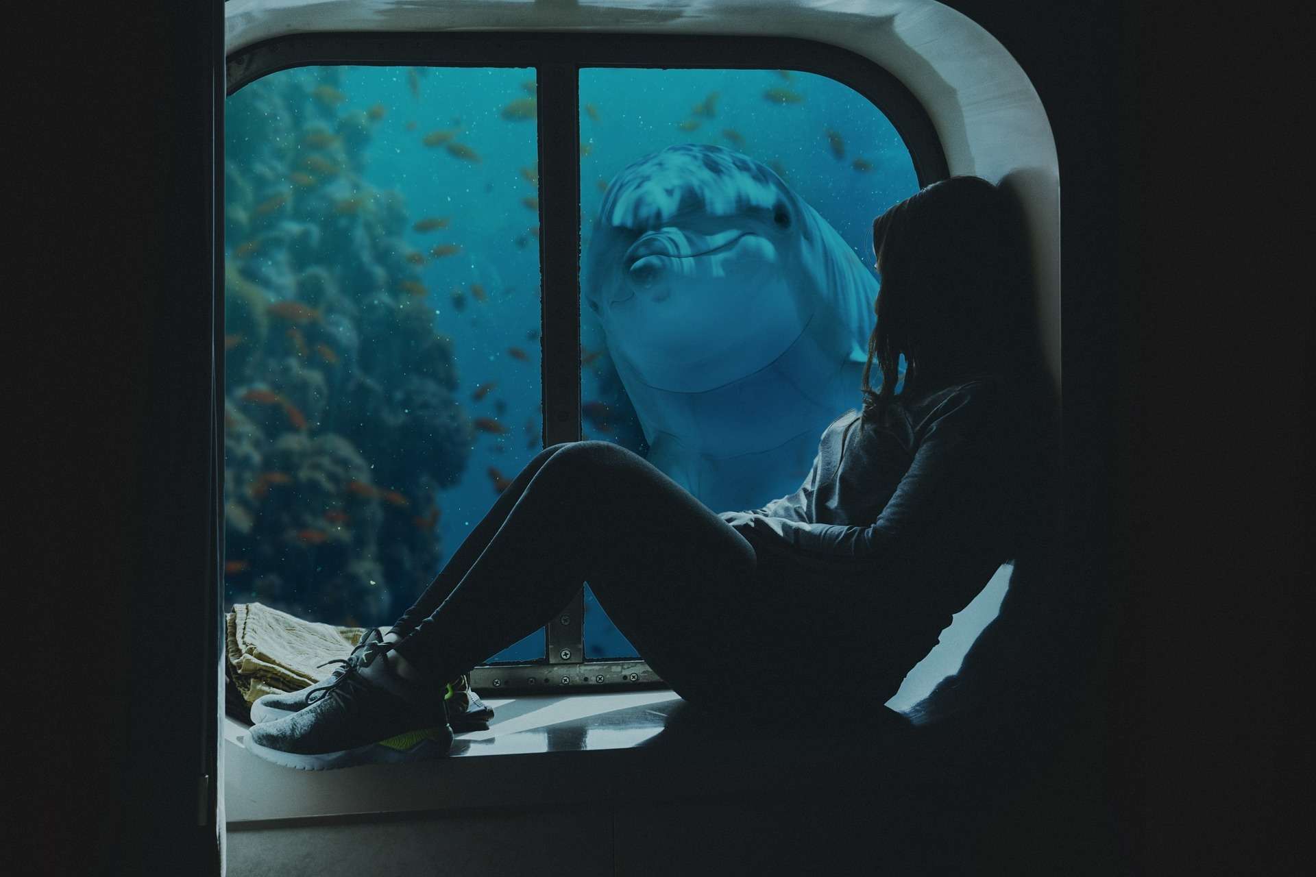 Old sinked boat at the bottom of the ocean