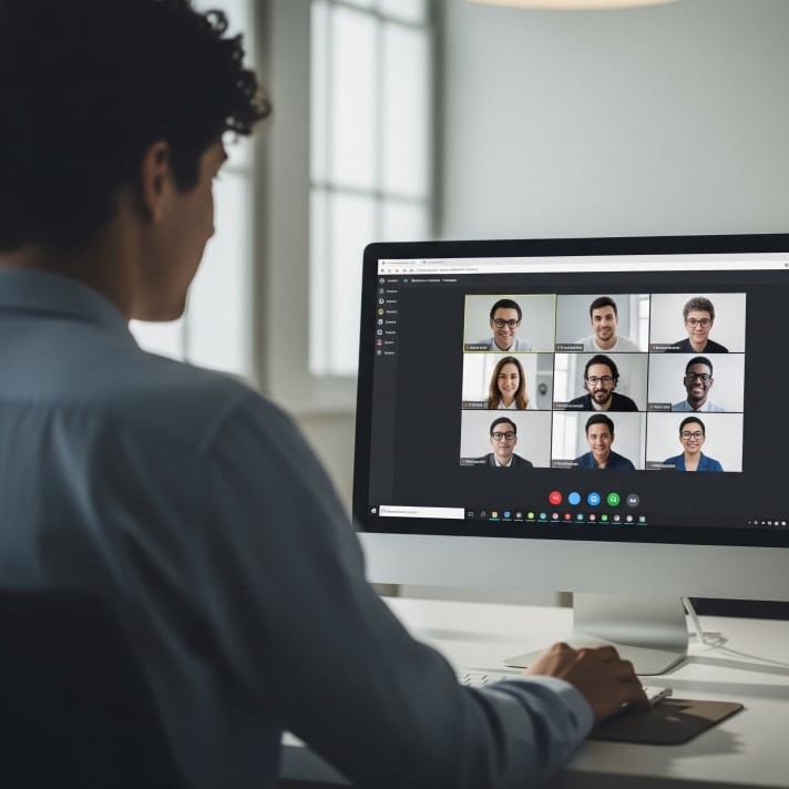 AI Generated image of a man attending Zoom call for a virtual meeting
