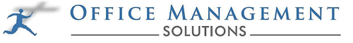 Office Management Solutions logo, including a person walking producing a shadow shaped like a Christian Cross